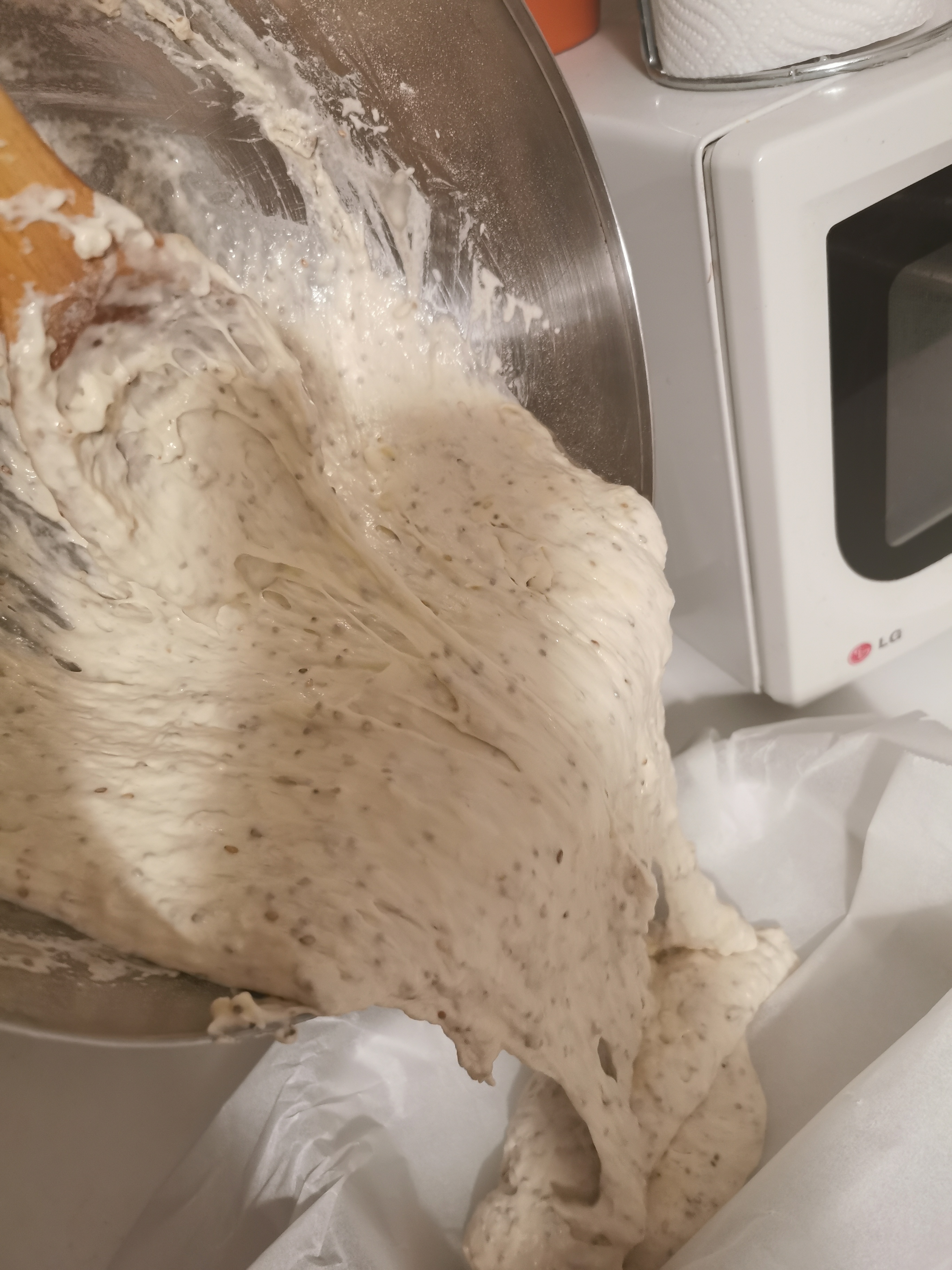Yeasty dough pouring